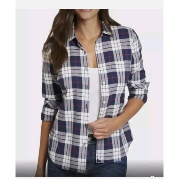 UNTUCKit Tops - UNTUCKit Sorbo Womens Plaid‎ Button Down Shirt Size 12 Regular Navy Blue White